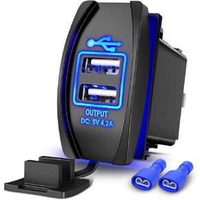Nilight Dual USB Charger 4.2A Rocker Switch Style USB Charger 12V/24V Fast Charge Socket Waterproof Quick Charger for Cars Boats Trucks RVs, 2 Years Warranty, Blue