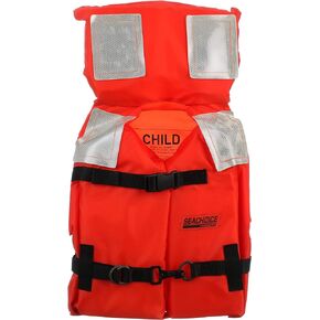Seachoice Type I Commercial Offshore Vest & Jacket, Fluorescent Orange, Reflective Panels, Various Sizes