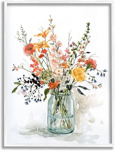 Stupell Industries Warm Summer Meadow Floral Bouquet Still Life Painting, Design by Carol Robinson White Framed Wall Art, 11 x 14, Blue in Saudi Arabia