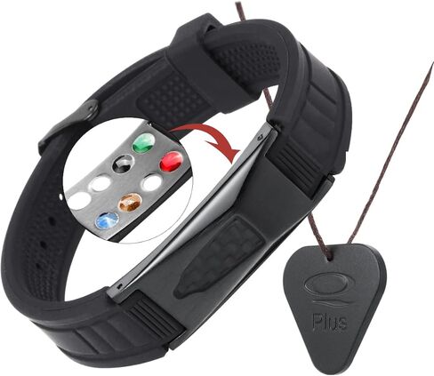 EMFProtection قلادة وسوار (مجموعة)، سوار الصحة 7 في 1، سوار مغناطيسي رياضي - مقاوم للماء ويناسب جميع المعصمين، الدورة الدموية، الطاقة والتوازن (أسود) in Kuwait