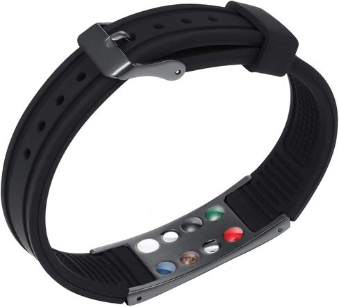 EMFProtection قلادة وسوار (مجموعة)، سوار الصحة 7 في 1، سوار مغناطيسي رياضي - مقاوم للماء ويناسب جميع المعصمين، الدورة الدموية، الطاقة والتوازن (أسود) in Kuwait