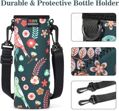 Nuovoware Water Bottle Carrier, Premium Neoprene Portable Insulated Water Bottle Holder Bag 500ML with Adjustable Shoulder Strap Fit Stainless Steel & Plastic Bottles, Small Size, Black in Kuwait