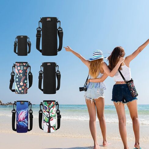 Nuovoware Water Bottle Carrier, Premium Neoprene Portable Insulated Water Bottle Holder Bag 500ML with Adjustable Shoulder Strap Fit Stainless Steel & Plastic Bottles, Small Size, Black in Kuwait