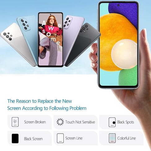 شاشة بديلة لشاشة Samsung Galaxy A52 5G لهاتف Samsung A52 5G A526U A526T A526V SM-A526A A526B A526U1 A526W مجموعة محول رقمي لشاشة LCD تعمل باللمس مع عدة (مع إطار) in Kuwait