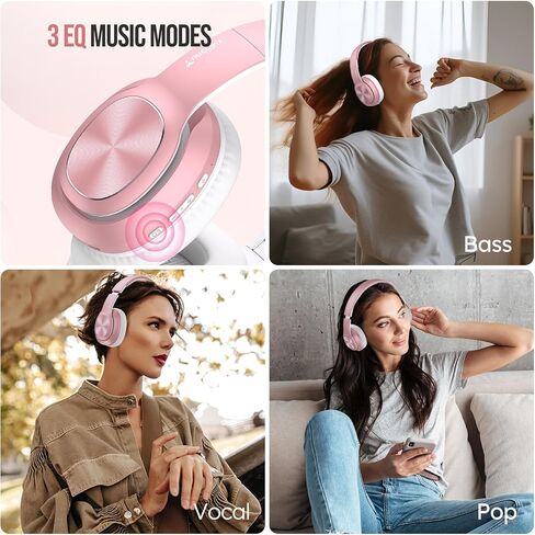 TuneFlux Wireless Bluetooth Headphones Over Ear, 80H Playtime, 3EQ Sound Modes, HiFi Stereo Headphones with Deep Bass, Foldable Bluetooth 5.3 Headsets for Smartphone/PC/Computer-Rose Gold in Kuwait