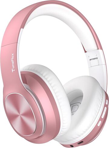TuneFlux Wireless Bluetooth Headphones Over Ear, 80H Playtime, 3EQ Sound Modes, HiFi Stereo Headphones with Deep Bass, Foldable Bluetooth 5.3 Headsets for Smartphone/PC/Computer-Rose Gold in Kuwait