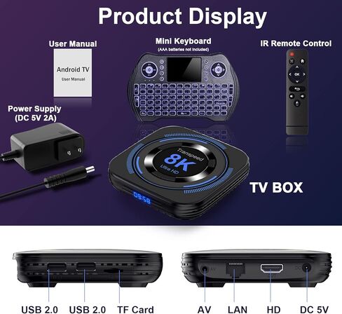 Android TV Box 12.0 4GB 64GB TV Box Android 2023 يدعم 8K Dual-WiFi 2.4G 5.8G Android Box H618 شرائح مع HDR10 BT5.0 USB 2.0 3D Ethernet مع لوحة مفاتيح صغيرة بإضاءة خلفية in Kuwait