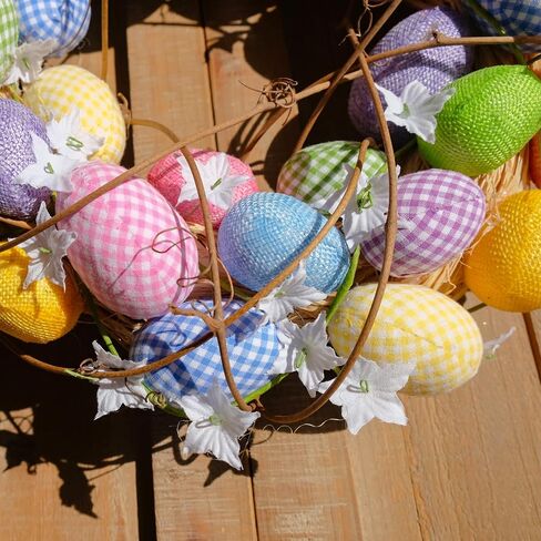 المثالية 14 بوصة الربيع عيد الفصح الملونة إكليل البيض منقوشة للأبواب، عيد الفصح عطلة المنزل ديكور البيض إكليل مع الزهور البيضاء للاستخدام الداخلي والخارجي، ريفي مزرعة إكليل الربيع in Saudi Arabia