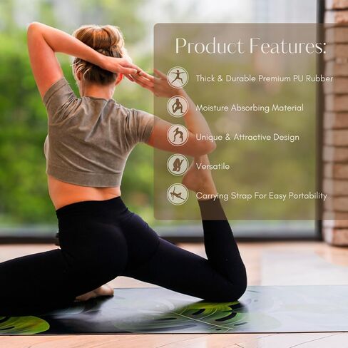 سجادة يوجا كبيرة جدًا - بساط يوجا غير قابل للانزلاق بسمك 4 مم للتمارين واللياقة البدنية لليوجا الساخنة، بساط يوجا مطاطي من البولي يوريثان للبيلاتيس، وحزام حمل حر قابل للتمدد متضمن للتمرين في صالة الألعاب الرياضية المنزلية in Kuwait