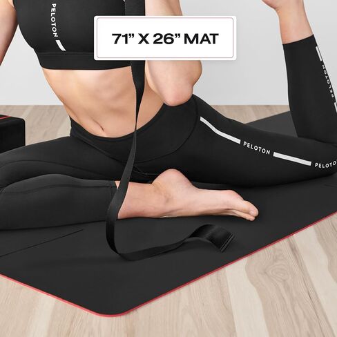 بساط التمرين ذو الوجهين من بيلوتون | 71 بوصة × 26 بوصة بسمك 5 مم، سجادة يوجا وأرضية عالية التحمل، مقاومة للتمزق والخدش، أسود، أحمر in Kuwait