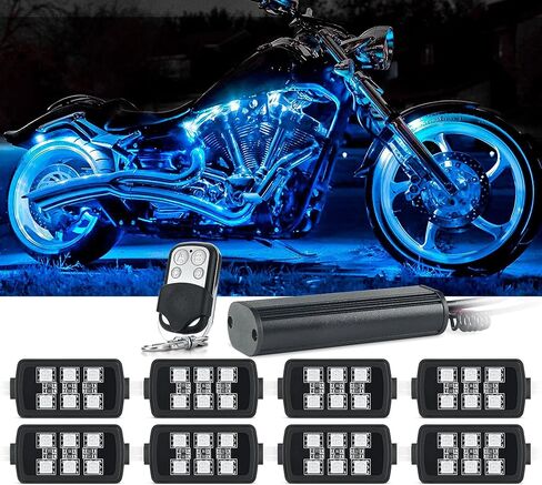 طقم إضاءة LED للدراجات النارية من MICTUNING شرائط RGB نيون متعددة الألوان مع جهاز تحكم عن بعد ذكي، وظيفة إضاءة الفرامل - 8 قطع مصابيح LED متوهجة متوافقة مع عربات الجولف والسكوتر ATVs UTVs in Saudi Arabia