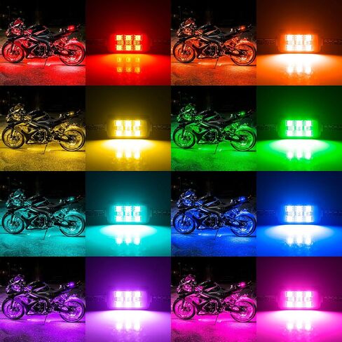 طقم إضاءة LED للدراجات النارية من MICTUNING شرائط RGB نيون متعددة الألوان مع جهاز تحكم عن بعد ذكي، وظيفة إضاءة الفرامل - 8 قطع مصابيح LED متوهجة متوافقة مع عربات الجولف والسكوتر ATVs UTVs in Saudi Arabia