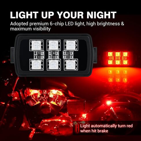طقم إضاءة LED للدراجات النارية من MICTUNING شرائط RGB نيون متعددة الألوان مع جهاز تحكم عن بعد ذكي، وظيفة إضاءة الفرامل - 8 قطع مصابيح LED متوهجة متوافقة مع عربات الجولف والسكوتر ATVs UTVs in Saudi Arabia