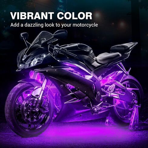 طقم إضاءة LED للدراجات النارية من MICTUNING شرائط RGB نيون متعددة الألوان مع جهاز تحكم عن بعد ذكي، وظيفة إضاءة الفرامل - 8 قطع مصابيح LED متوهجة متوافقة مع عربات الجولف والسكوتر ATVs UTVs in Saudi Arabia