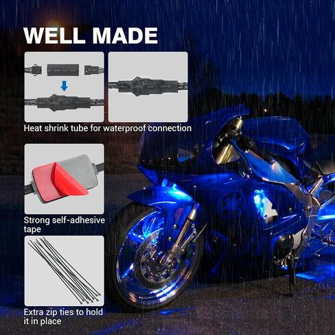طقم إضاءة LED للدراجات النارية من MICTUNING شرائط RGB نيون متعددة الألوان مع جهاز تحكم عن بعد ذكي، وظيفة إضاءة الفرامل - 8 قطع مصابيح LED متوهجة متوافقة مع عربات الجولف والسكوتر ATVs UTVs in Saudi Arabia