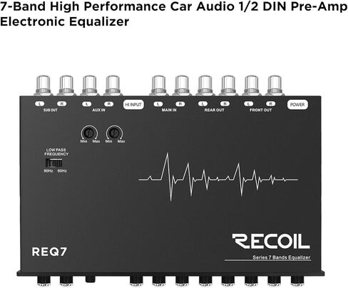 Recoil REQ7 7 Band 1/2 DIN Pre-Amp Car Audio Parametric Graphic Equalizer مع RCA والمدخلات المساعدة، مدخلات عالية المستوى، مخرجات RCA عالية الجهد in Kuwait