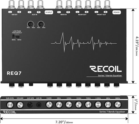 Recoil REQ7 7 Band 1/2 DIN Pre-Amp Car Audio Parametric Graphic Equalizer مع RCA والمدخلات المساعدة، مدخلات عالية المستوى، مخرجات RCA عالية الجهد in Kuwait
