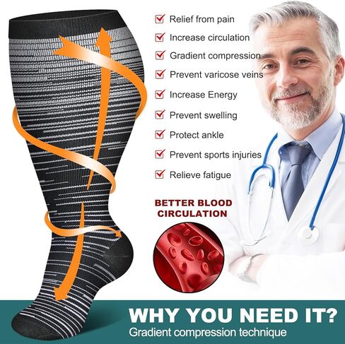 3 أزواج من الجوارب الضاغطة بمقاس كبير من جينوفيجا للسفر للرجال والنساء in Kuwait