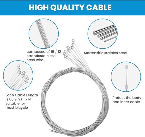 10PCS 1.7M Bike Brake Wire Set for Road Bike, free end caps and end sleeves in Kuwait