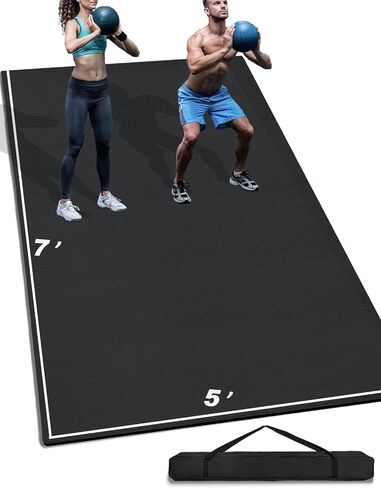 7' x 5' x 7mm Extra Large Exercise Mat, [35 Sq.Ft] Heavy-Duty & Extreme Non-Slip Rubber Gym Flooring for Home Gym, Pro Yoga Mat Gym Mat for Home Workout & Exercise Equipment, Shoe-Friendly in Saudi Arabia