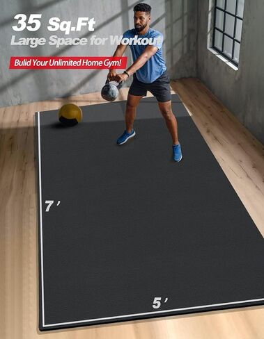 7' x 5' x 7mm Extra Large Exercise Mat, [35 Sq.Ft] Heavy-Duty & Extreme Non-Slip Rubber Gym Flooring for Home Gym, Pro Yoga Mat Gym Mat for Home Workout & Exercise Equipment, Shoe-Friendly in Saudi Arabia