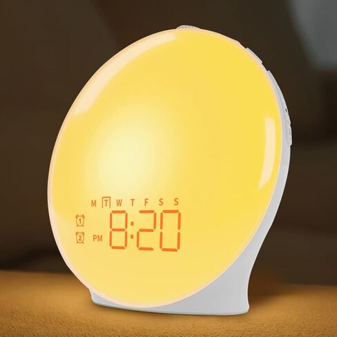 ضوء الاستيقاظ الذكي مع محاكاة شروق الشمس/غروب الشمس، 18 لونًا كاملاً للشاشة، منبه مزدوج، 7 ساعة صوتية طبيعية، راديو FM بجانب السرير، مصباح ليلي، هدية مثالية للأطفال in Kuwait