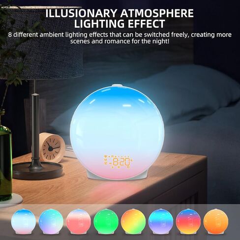 ضوء الاستيقاظ الذكي مع محاكاة شروق الشمس/غروب الشمس، 18 لونًا كاملاً للشاشة، منبه مزدوج، 7 ساعة صوتية طبيعية، راديو FM بجانب السرير، مصباح ليلي، هدية مثالية للأطفال in Kuwait