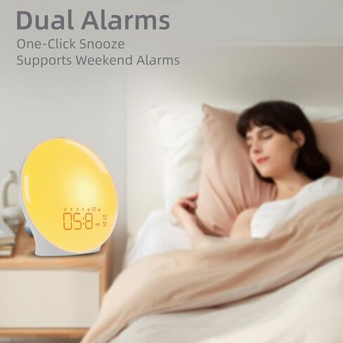 ضوء الاستيقاظ الذكي مع محاكاة شروق الشمس/غروب الشمس، 18 لونًا كاملاً للشاشة، منبه مزدوج، 7 ساعة صوتية طبيعية، راديو FM بجانب السرير، مصباح ليلي، هدية مثالية للأطفال in Kuwait