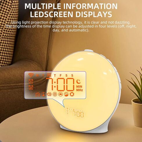 ضوء الاستيقاظ الذكي مع محاكاة شروق الشمس/غروب الشمس، 18 لونًا كاملاً للشاشة، منبه مزدوج، 7 ساعة صوتية طبيعية، راديو FM بجانب السرير، مصباح ليلي، هدية مثالية للأطفال in Kuwait