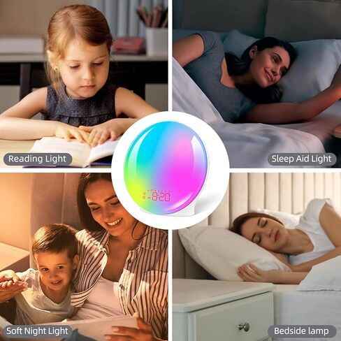 ضوء الاستيقاظ الذكي مع محاكاة شروق الشمس/غروب الشمس، 18 لونًا كاملاً للشاشة، منبه مزدوج، 7 ساعة صوتية طبيعية، راديو FM بجانب السرير، مصباح ليلي، هدية مثالية للأطفال in Kuwait