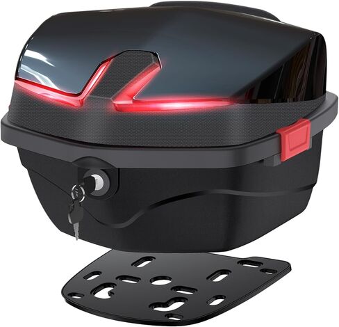 حافظة علوية للدراجات النارية سعة 35 لتر، صندوق خلفي للدراجة النارية، حامل تخزين الأمتعة، حافظة بلاستيكية مع مسند ظهر ناعم، تركيب عالمي لأمتعة الخوذة، صندوق علوي مقاوم للماء للدراجات النارية - أبيض in Kuwait