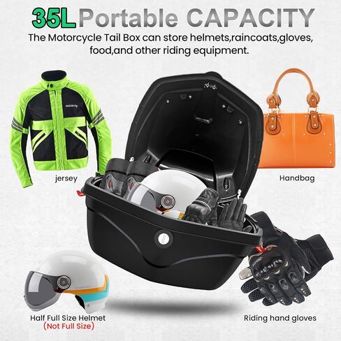 حافظة علوية للدراجات النارية سعة 35 لتر، صندوق خلفي للدراجة النارية، حامل تخزين الأمتعة، حافظة بلاستيكية مع مسند ظهر ناعم، تركيب عالمي لأمتعة الخوذة، صندوق علوي مقاوم للماء للدراجات النارية - أبيض in Kuwait