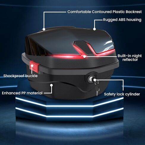 حافظة علوية للدراجات النارية سعة 35 لتر، صندوق خلفي للدراجة النارية، حامل تخزين الأمتعة، حافظة بلاستيكية مع مسند ظهر ناعم، تركيب عالمي لأمتعة الخوذة، صندوق علوي مقاوم للماء للدراجات النارية - أبيض in Kuwait