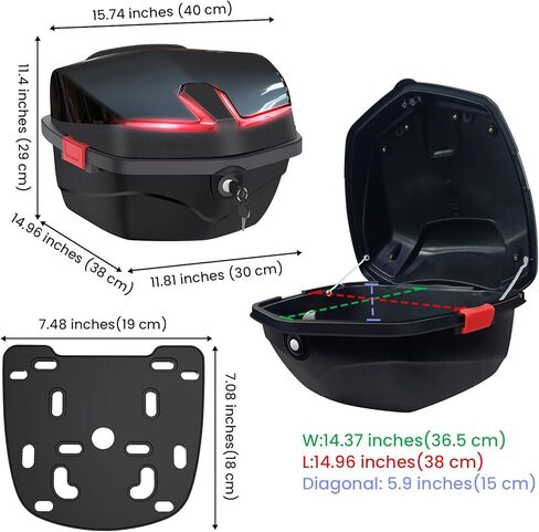 حافظة علوية للدراجات النارية سعة 35 لتر، صندوق خلفي للدراجة النارية، حامل تخزين الأمتعة، حافظة بلاستيكية مع مسند ظهر ناعم، تركيب عالمي لأمتعة الخوذة، صندوق علوي مقاوم للماء للدراجات النارية - أبيض in Kuwait