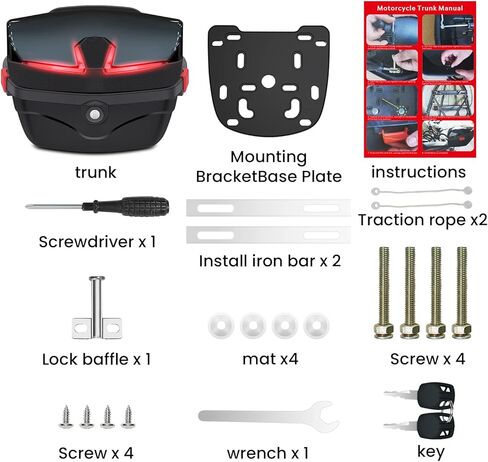 حافظة علوية للدراجات النارية سعة 35 لتر، صندوق خلفي للدراجة النارية، حامل تخزين الأمتعة، حافظة بلاستيكية مع مسند ظهر ناعم، تركيب عالمي لأمتعة الخوذة، صندوق علوي مقاوم للماء للدراجات النارية - أبيض in Kuwait
