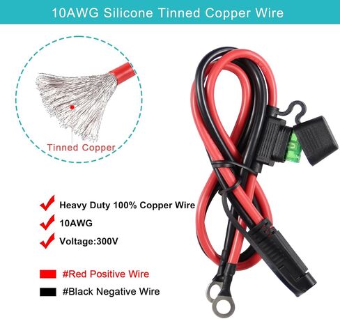 [5 عبوات] حزام طرفي بطول 2 قدم SAE إلى O 10AWG - حزام على شكل حرف O ذو حلقة دائرية مقاس 10 مع مصهر 30 أمبير، كابل شحن سريع للدراجات النارية، سلك شحن سريع التوصيل/فصل SAE in Kuwait