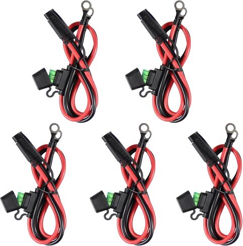 [5 عبوات] حزام طرفي بطول 2 قدم SAE إلى O 10AWG - حزام على شكل حرف O ذو حلقة دائرية مقاس 10 مع مصهر 30 أمبير، كابل شحن سريع للدراجات النارية، سلك شحن سريع التوصيل/فصل SAE in Kuwait