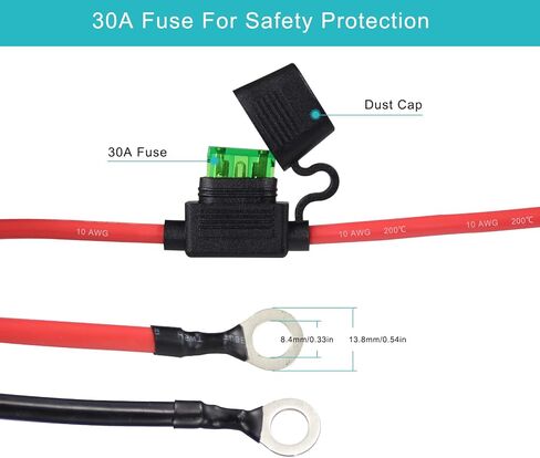 [5 عبوات] حزام طرفي بطول 2 قدم SAE إلى O 10AWG - حزام على شكل حرف O ذو حلقة دائرية مقاس 10 مع مصهر 30 أمبير، كابل شحن سريع للدراجات النارية، سلك شحن سريع التوصيل/فصل SAE in Kuwait