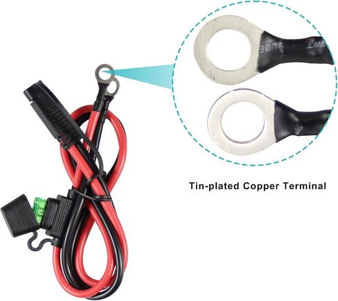 [5 عبوات] حزام طرفي بطول 2 قدم SAE إلى O 10AWG - حزام على شكل حرف O ذو حلقة دائرية مقاس 10 مع مصهر 30 أمبير، كابل شحن سريع للدراجات النارية، سلك شحن سريع التوصيل/فصل SAE in Kuwait