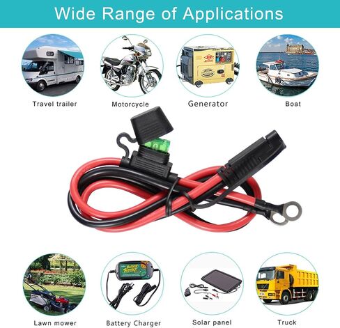[5 عبوات] حزام طرفي بطول 2 قدم SAE إلى O 10AWG - حزام على شكل حرف O ذو حلقة دائرية مقاس 10 مع مصهر 30 أمبير، كابل شحن سريع للدراجات النارية، سلك شحن سريع التوصيل/فصل SAE in Kuwait