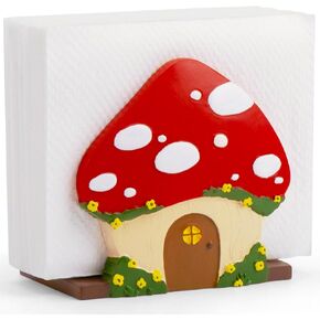 Mushroom Kitchen Napkin Holder Decor - Cute Red Unique Vintage Retro 70s Napkin Holder for Tissue, Cocktail and Paper Napkins - Cool Whimsical Funny Gnome Frog Boho Rustic Picnic Countertop Dishes