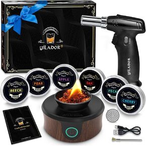 Electric Whiskey Smoker Kit With Torch, Valentines Day Gifts For Him, 6 Wood Chips, Cocktails Smoker Infuser Kit For Old Fashioned Bourbon Drinks, Gifts For Men, Fathers(Without Butane)