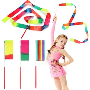 3pcs Ribbon Dancer Wand for Kids,82.7 in Ribbon Wands,Rainbow Rhythmic Gymnastics Ribbon for Kids, Adults, Fits Artistic Dancing Gymnastics, Outdoor Play, Talent Shows,Princess Party Favor