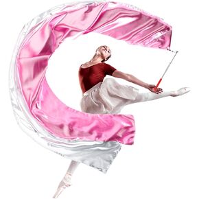 70" Double Layer Dance Streamer with Scalable Rod, Gymnastics Dance Ribbon Artistic Twirling Ribbon, Church Worship Adoration Dance Banner for Dancer and Church Liturgical Praise