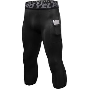 Men's 3/4 Compression Pants, Athletic Leggings with Pockets,Cool Dry Capri Football Tights Running Workout Base Layer