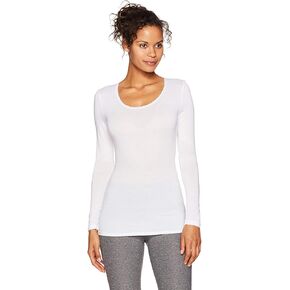 32 Degrees Weatherproof Womens Long Sleeve Scoop Neck , White (Medium)