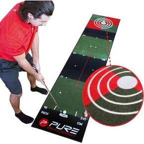 Pure2Improve 3.0 Golf Indoor/Outdoor Putting and Practice Mat with Flat Roll Out, Pure Rolling Surface, and Target Aiming Spots, 10’ X 26" (3 Meter)