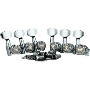 6 In-line Guitar Locking Tuners 6 Right Hand – 1:18 Gear Ratio Lock String Tuning Key Pegs Machine Heads Set with Hexagonal Shaped Knob Replacement, (E-107SP, Chrome)
