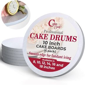 Cakebon Cake Boards - Sturdy 1/2 Inch Thick Drums - 10 Inch Professional Smooth Straight Edges White 6-Pack