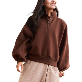 Womens Long Sleeve Pullover 2024 Fashion Fall V Neck Button Down Hooded Sweatshirts Tops